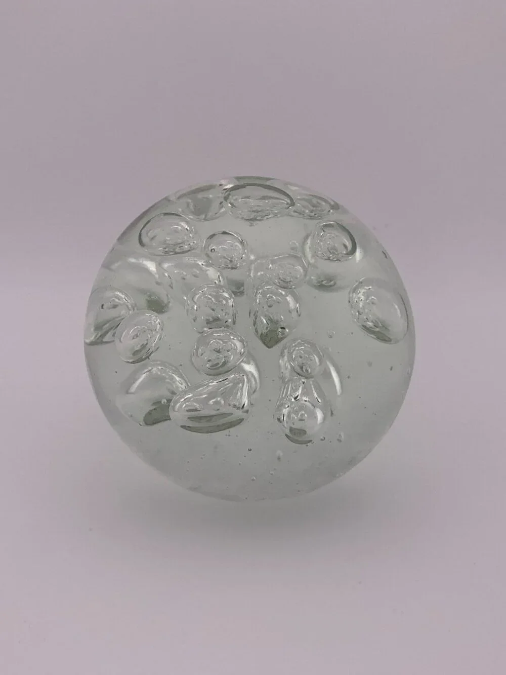 Clear Art Glass Paperweight Lot of 3 Bubble Sphere Heavy Desk Decor Clear Orange